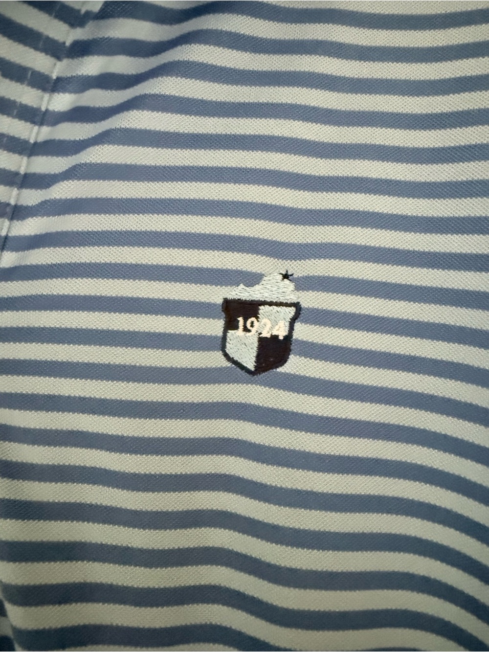 johnnie-O Light Blue and White Striped Performance Polo Virginia Logo 1924 | M - Picture 3 of 7
